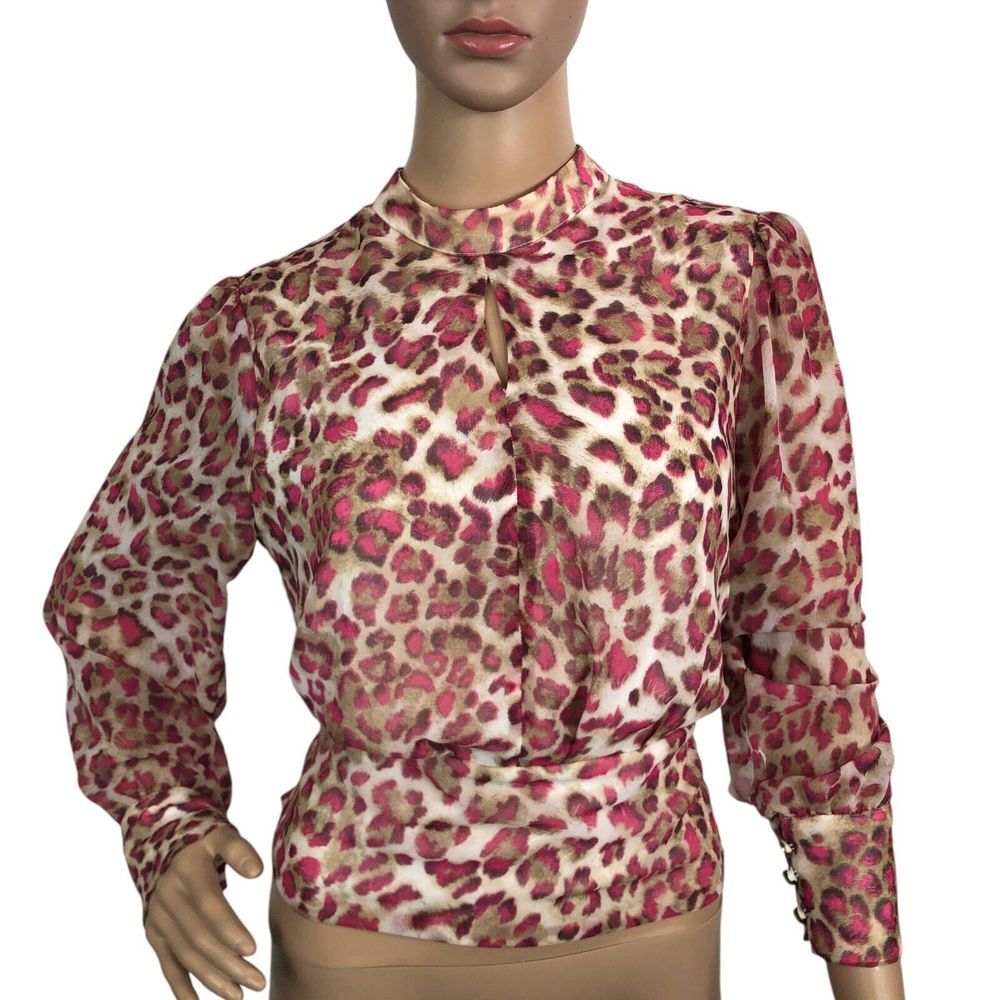Serge Leopard Cheetah Print Blouse Top Keyhole Belted EU 40 / US M Career Office
